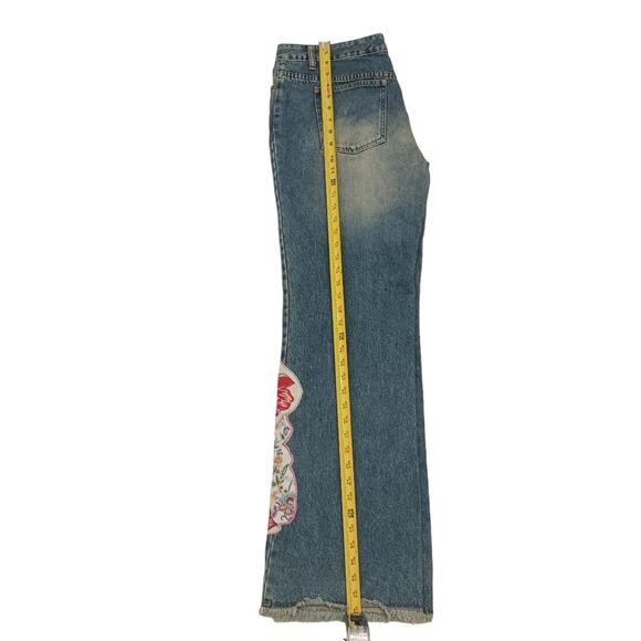 Thalia Sodi Jeans Womens Plus Sz 13 Blue Embroidered Sequins Flare Fringed Boho - Picture 14 of 16